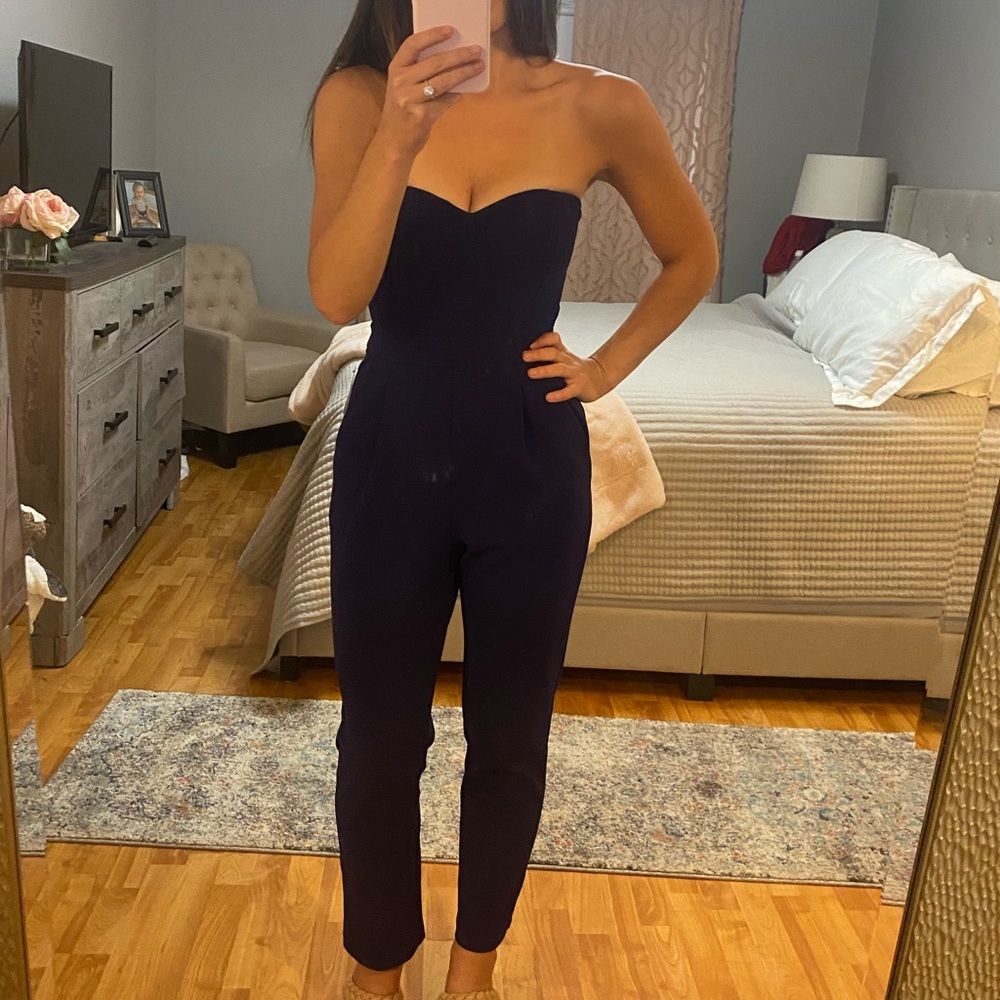 Navy blue sweetheart top pantsuit